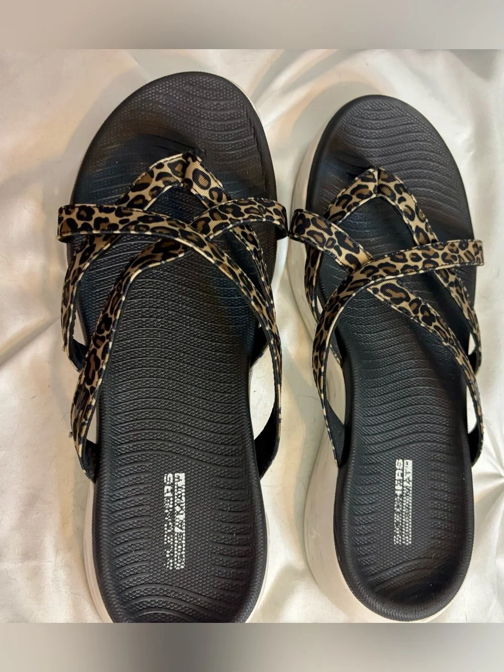 Skechers Women's Leopard Print Crisscross Sport Sandals in Black and Brown